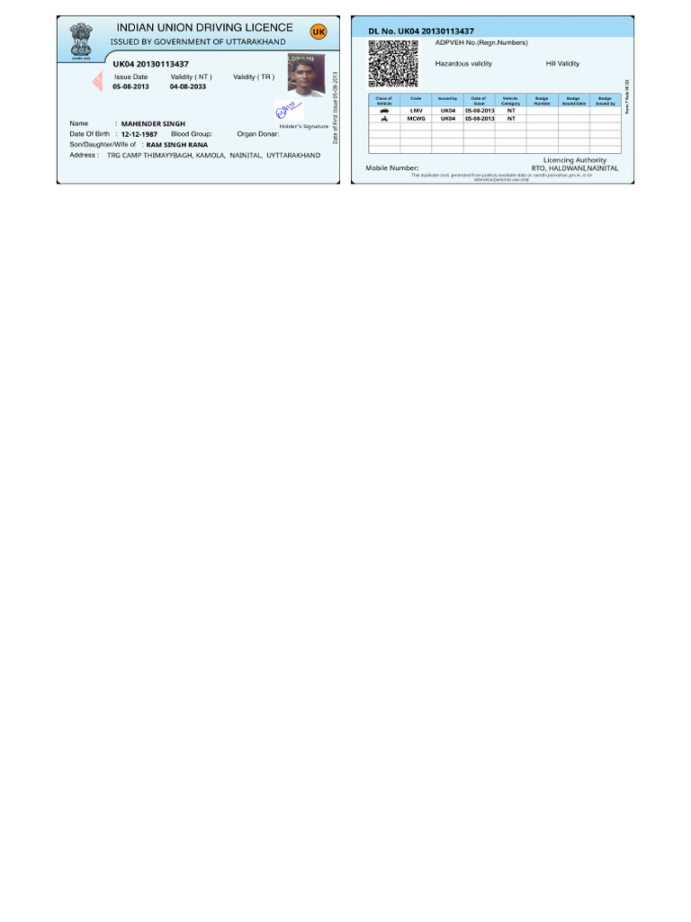 UK0420130113437 Driving License | PDF