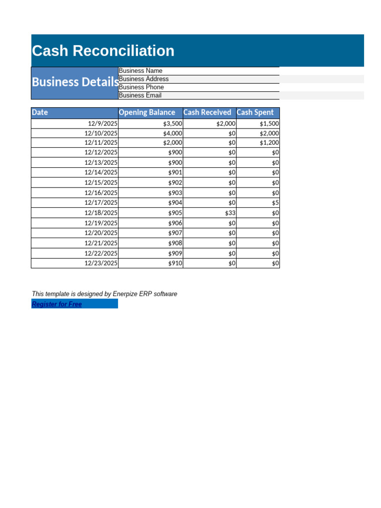 Cash Reconciliation Template Guide | PDF