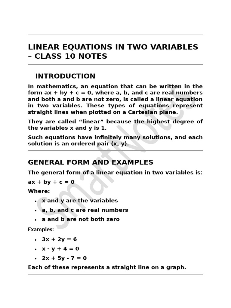 Linear Equations in Two Variables Guide | PDF | Equations | Line (Geometry)