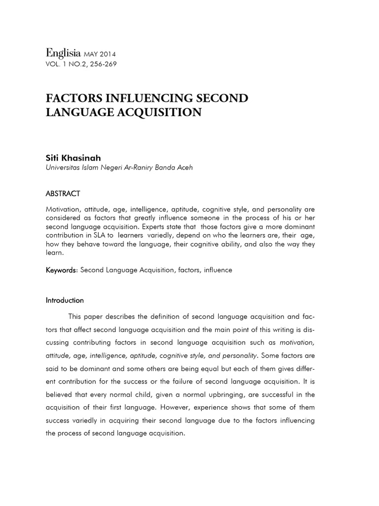 Siti Khasinah - Factors Influencing Second Language Acquisition [2014 ...