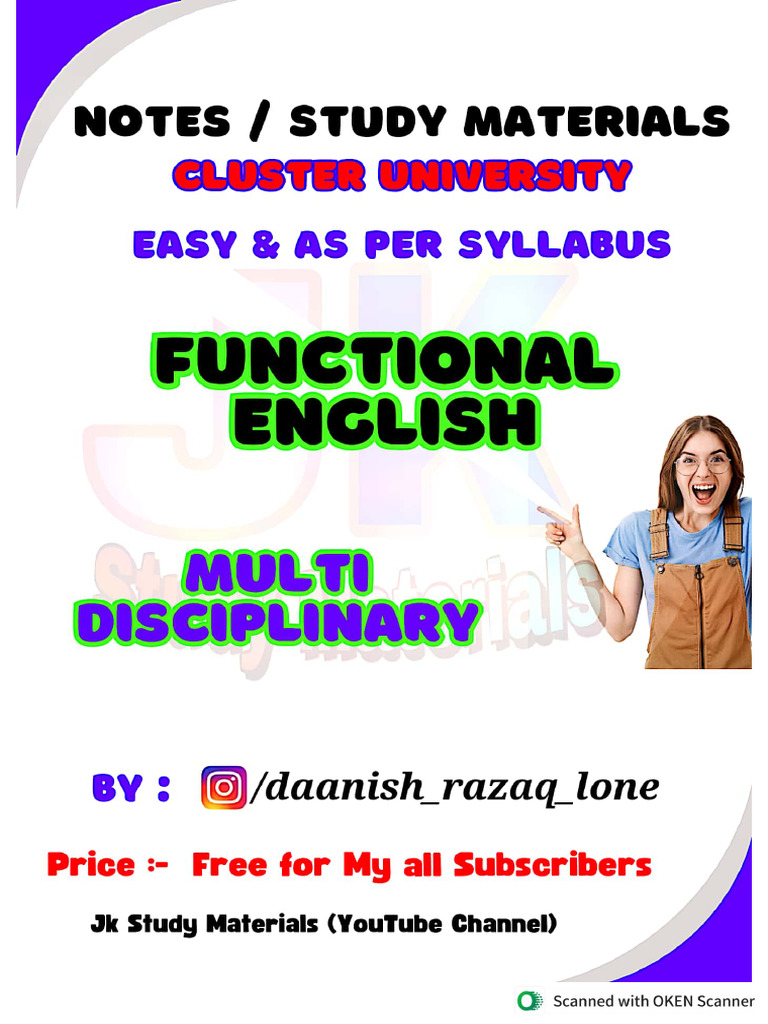 Functional English MD Cluster University Srinagar Notes by Danish | PDF