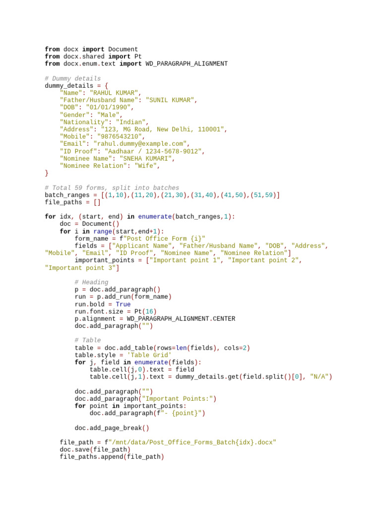Post Office Form Generation Script | PDF