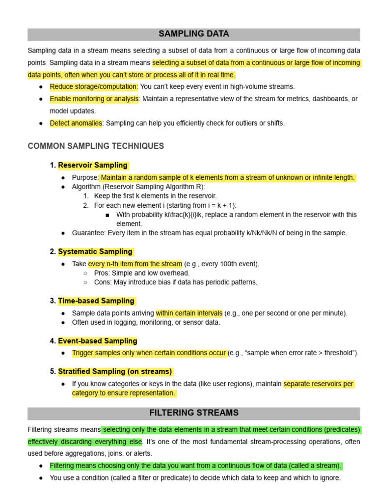 Stream Sampling and Filtering Techniques | PDF | Sampling (Statistics ...