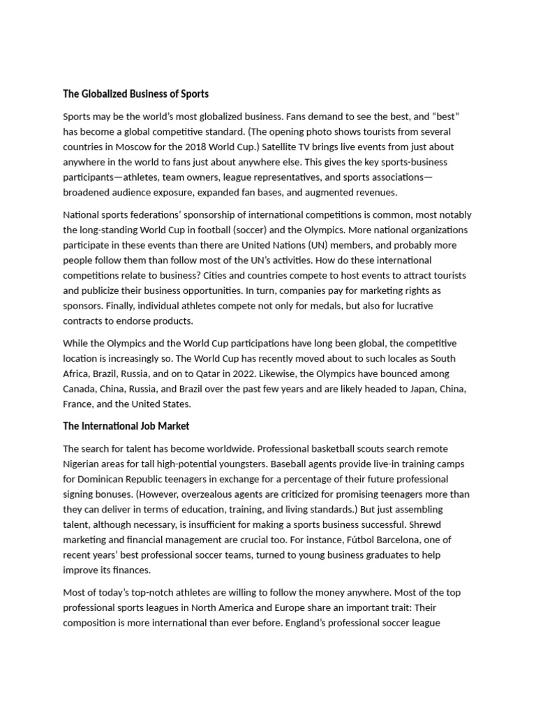 The Global Business of Sports Expansion | PDF | Sports | Olympic Games
