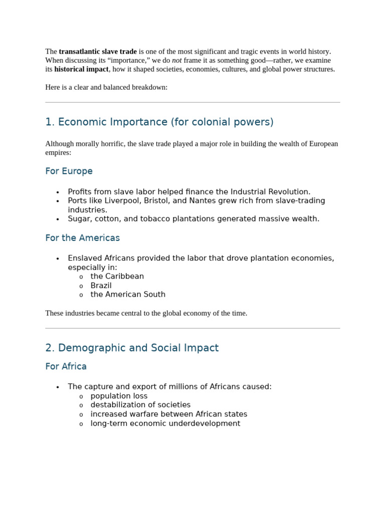 Impact of the Transatlantic Slave Trade | PDF | Atlantic Slave Trade ...