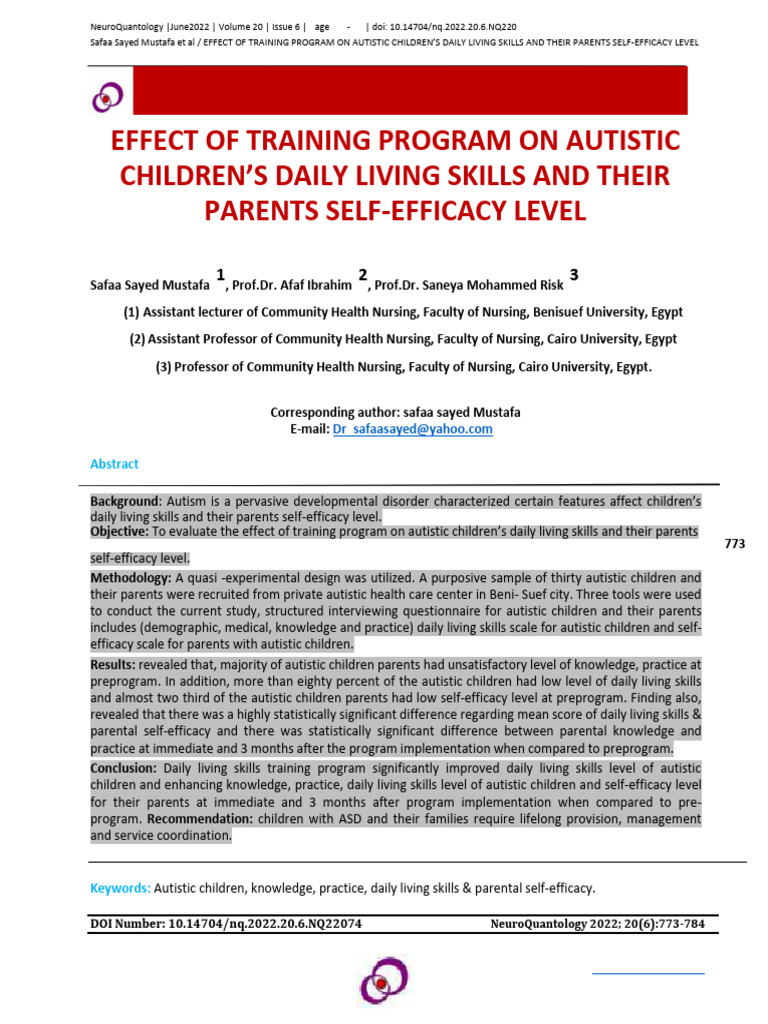 Training Impact on Autistic Skills & Parental Efficacy | PDF | Autism ...