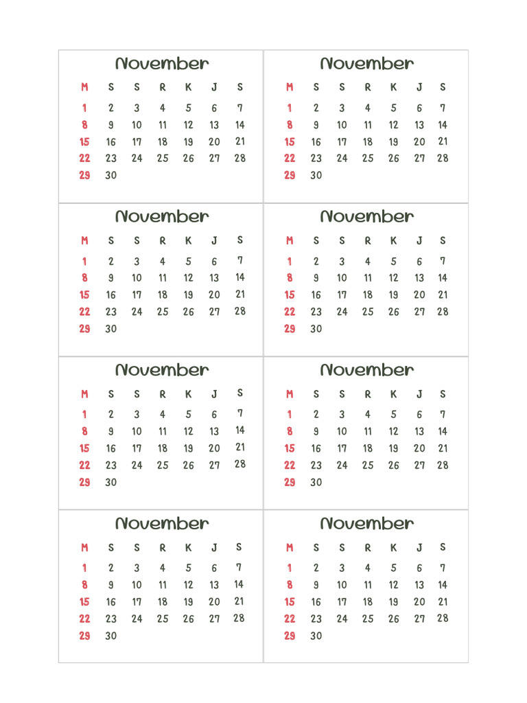 November Calendar Dates Overview | PDF