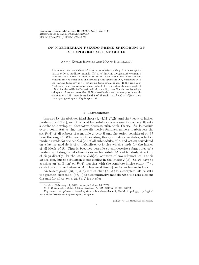 On Noetherian Pseudo-Prime Spectrum of A Topological | PDF | Compact ...