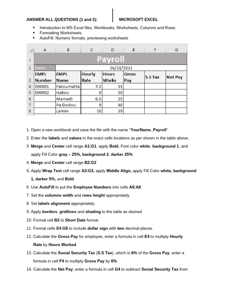 Excel Payroll and Sales Worksheet Guide | PDF