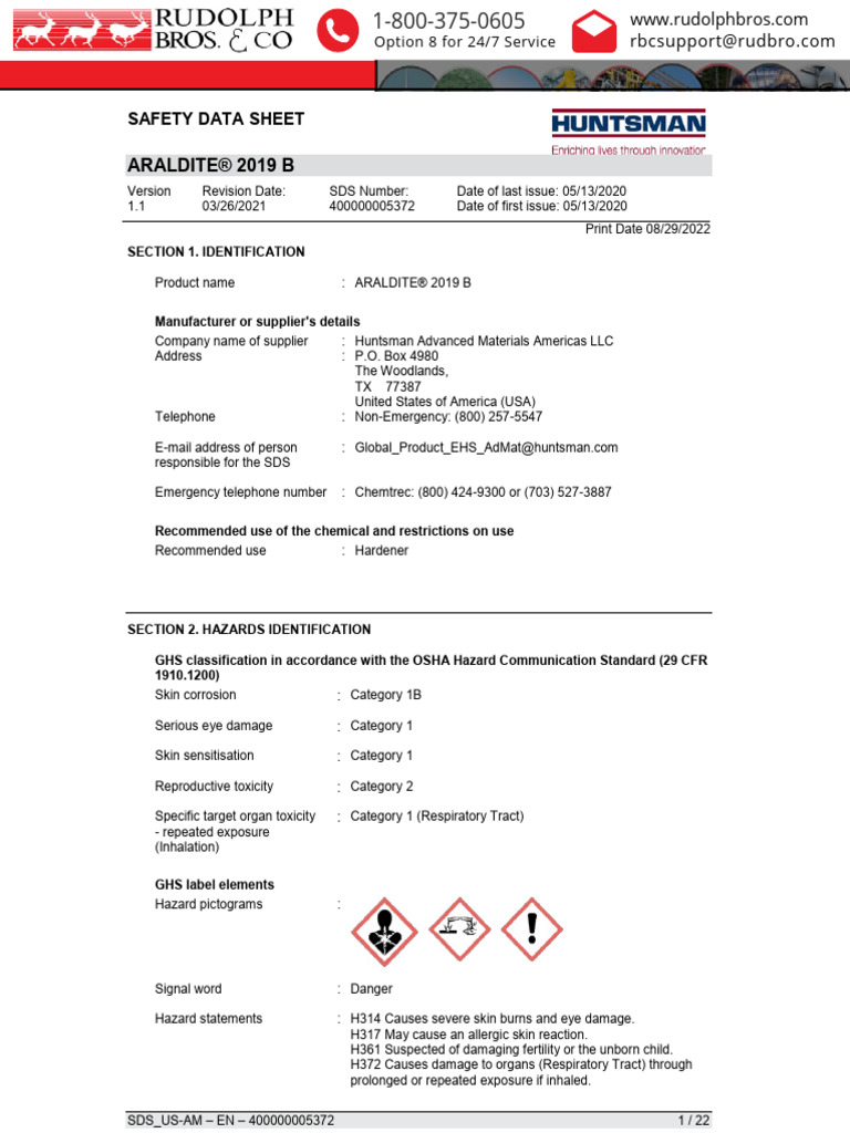 Araldite 2019 B Safety Data Sheet | PDF | Toxicity | Occupational ...