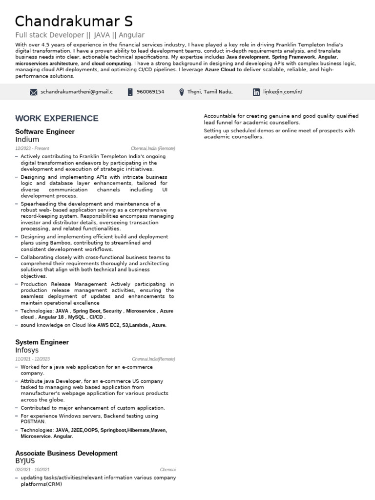 Chandra Kumar S - Java Full Stack Developer | PDF | Cloud Computing ...