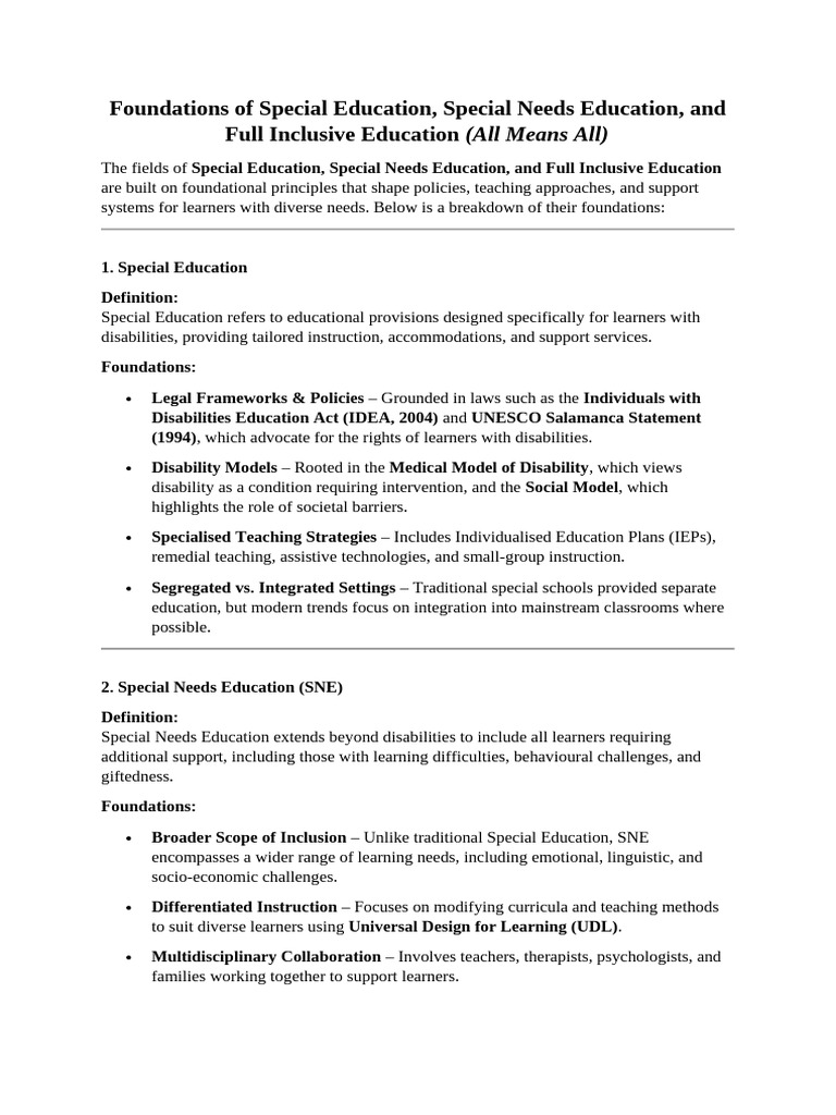 Foundations of Inclusive Education and Special and Special Needs ...