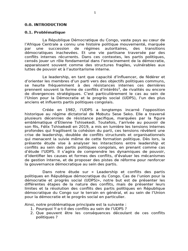 Leadership et conflits au sein de l'UDPS | PDF | Direction | Épistémologie