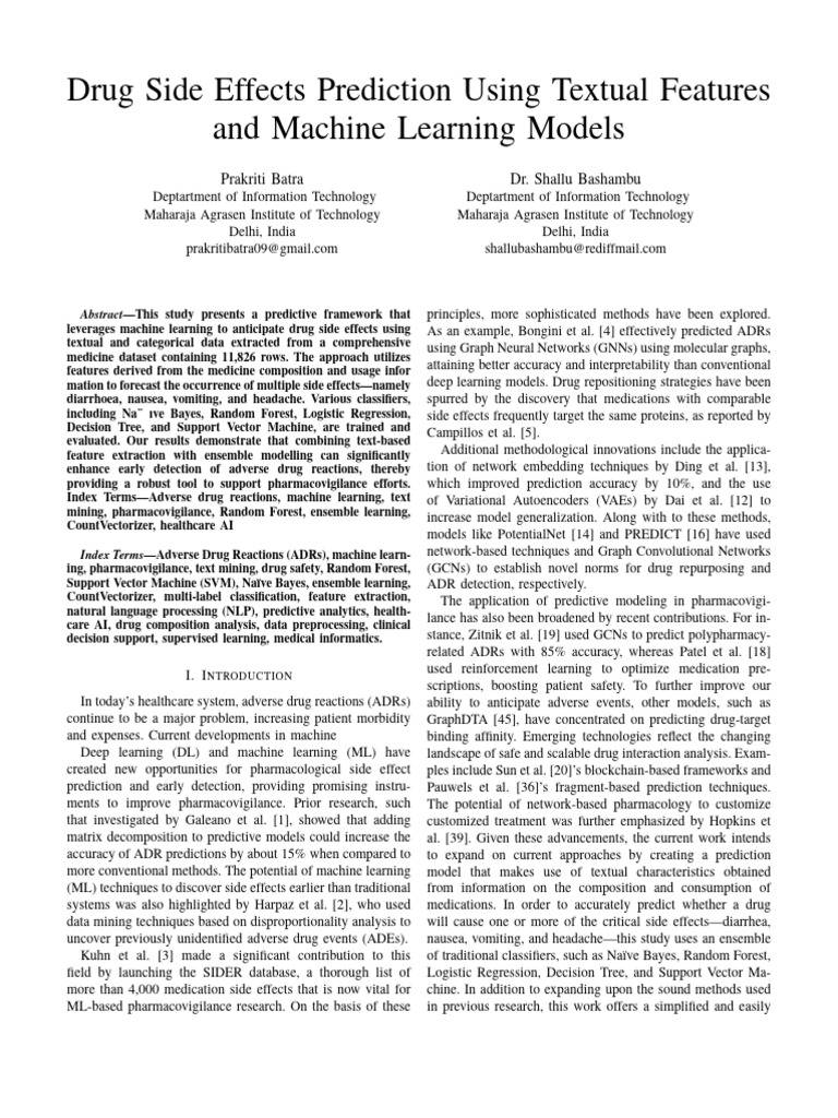 Predicting Drug Side Effects with ML | PDF | Machine Learning | Support ...