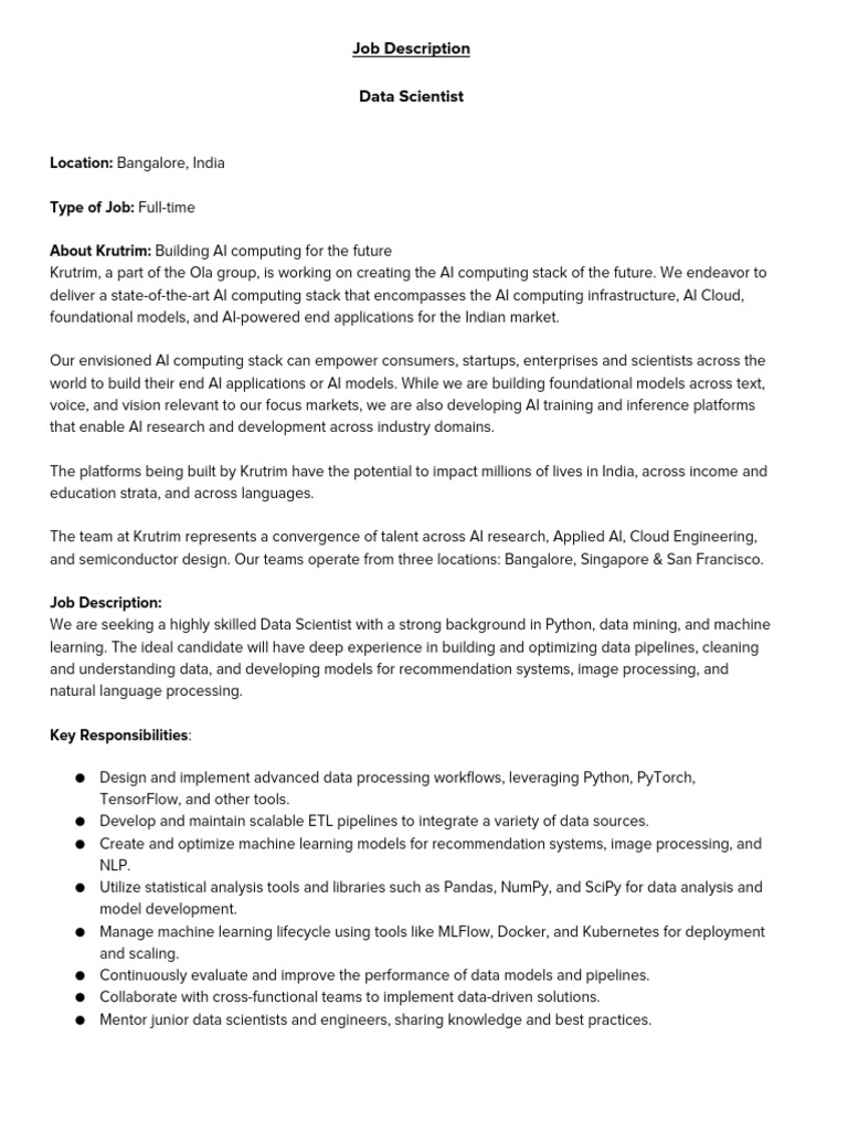 Data Scientist Job Opening in Bangalore | PDF | Artificial Intelligence ...