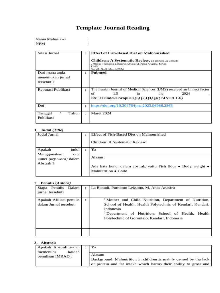 Template Journal Reading | PDF