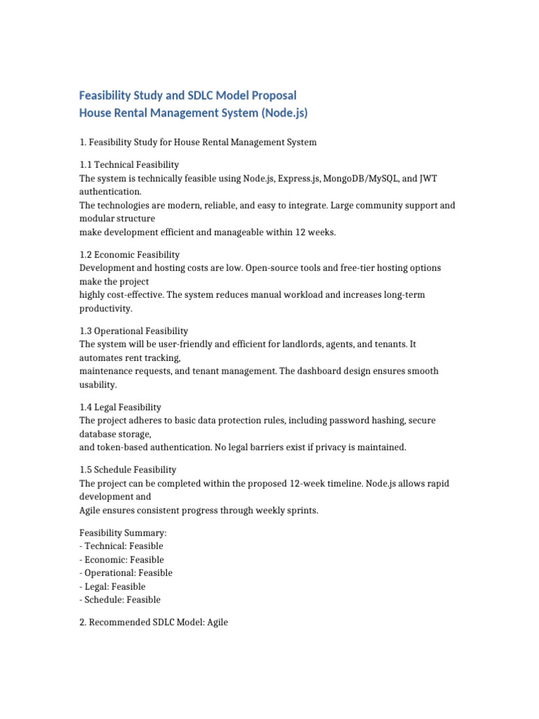 House Rental System Feasibility Study | PDF | Software Development ...