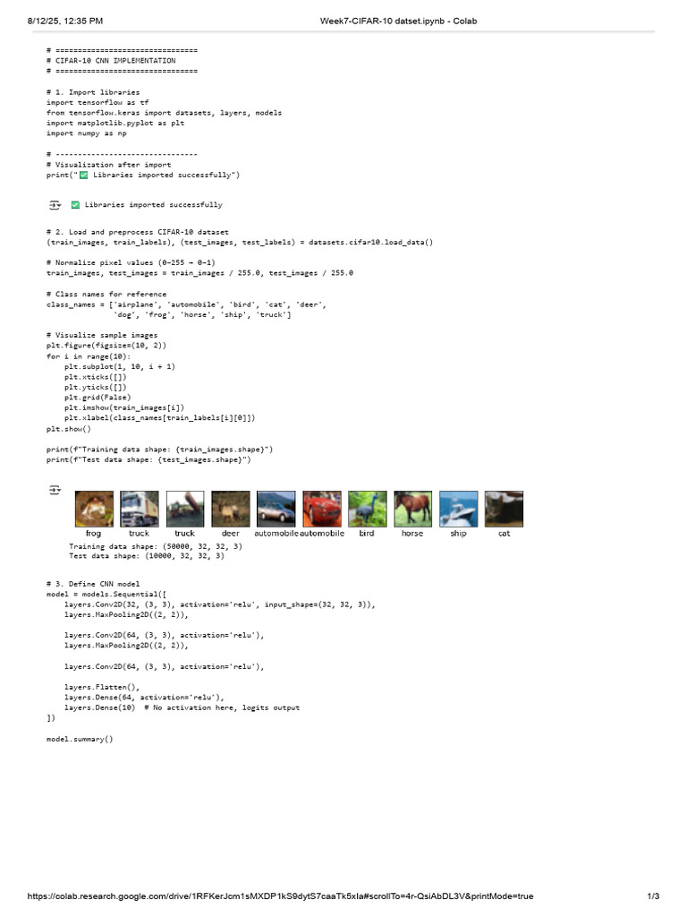Week7-CIFAR-10 datset.ipynb - Colab | PDF | Computing | Machine Learning