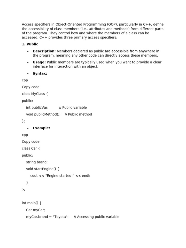 C++ Access Specifiers Explained | PDF | Class (Computer Programming) | C++