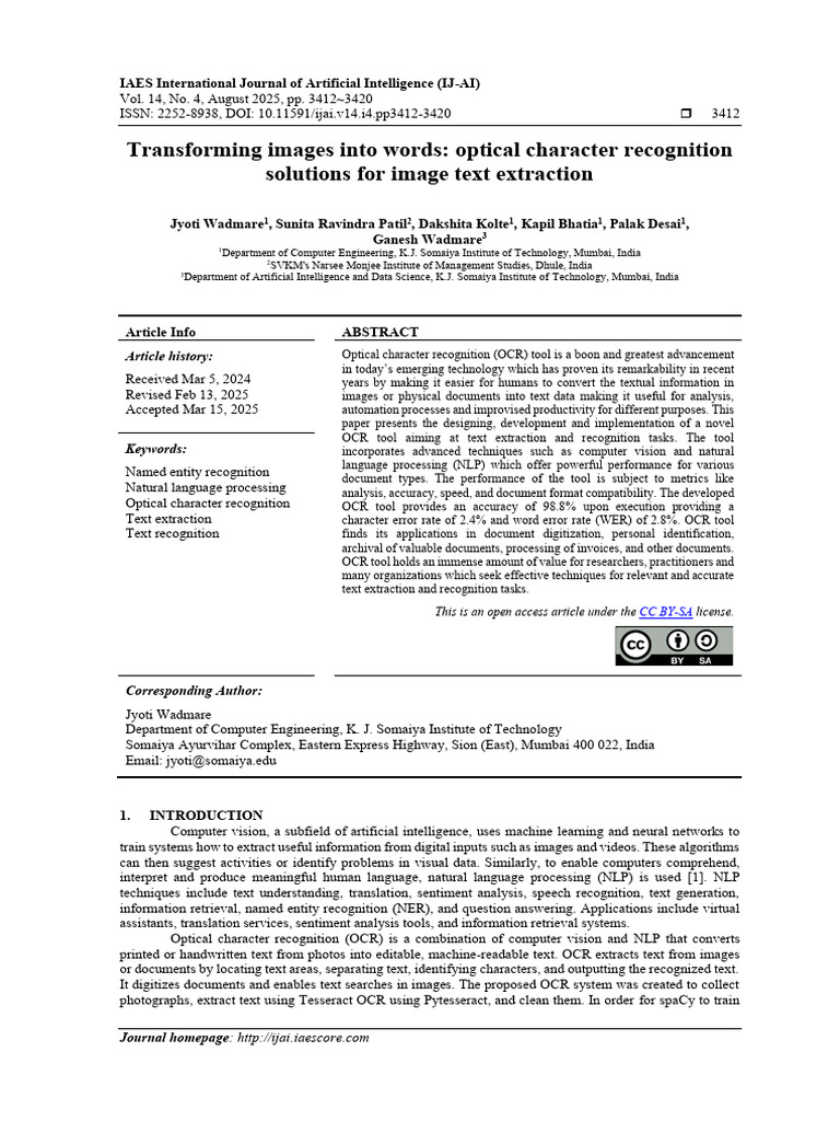 OCR Solutions for Image Text Extraction | PDF | Optical Character ...