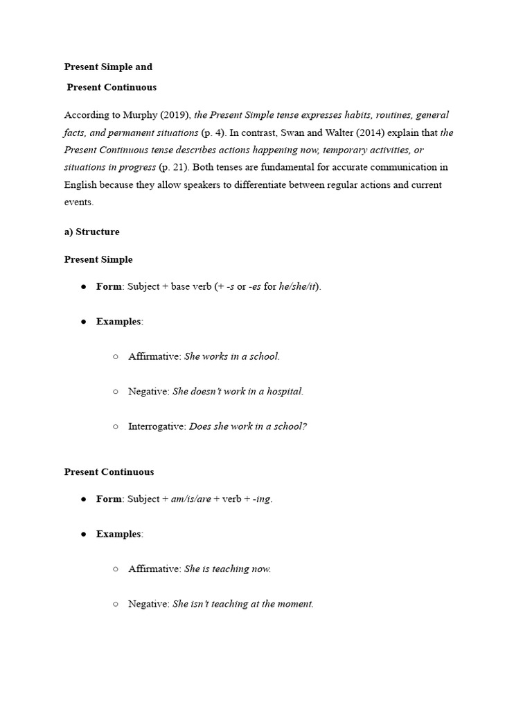 Present Simple vs. Present Continuous Guide | PDF | Grammar | Linguistics
