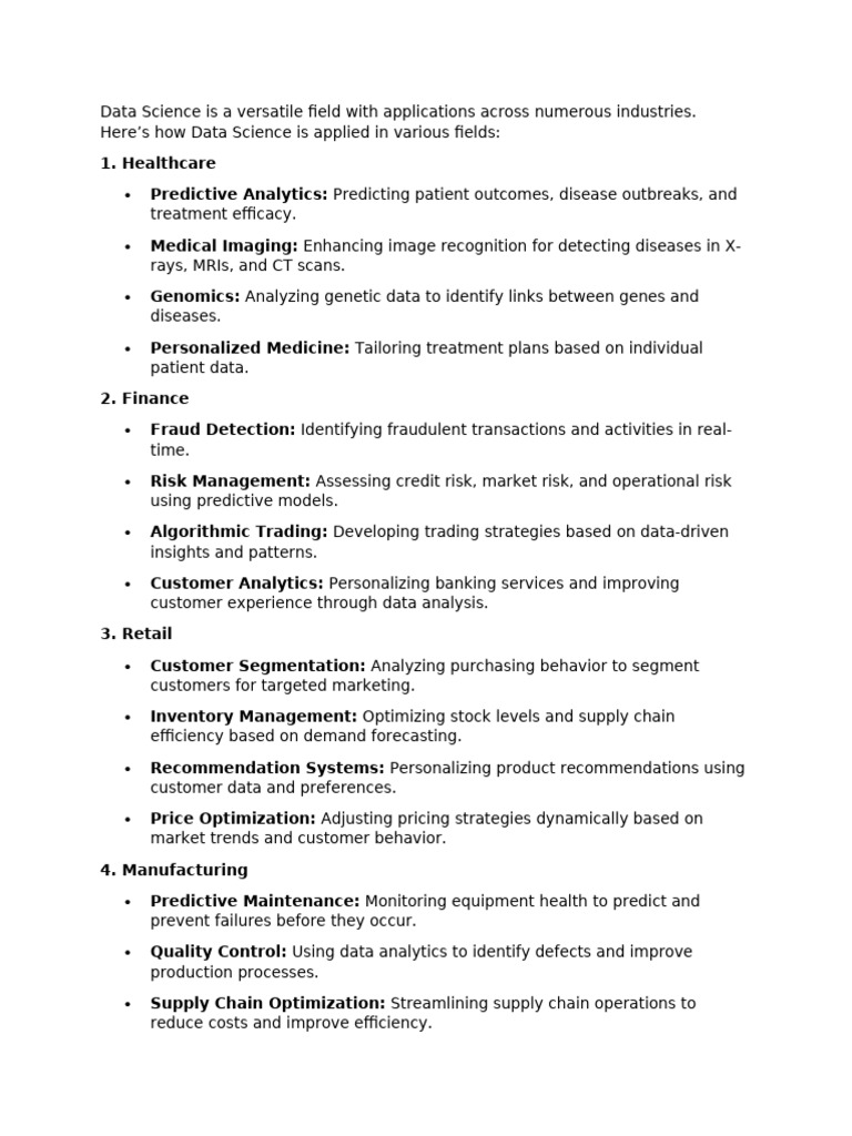 Application of Data Science in Differnt Field | PDF | Analytics ...