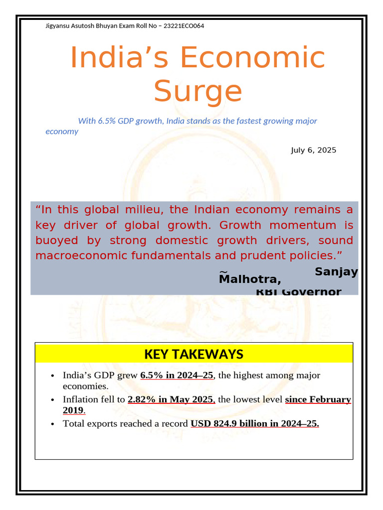 Indian Economic Surge Assingment | PDF | Inflation | Gross Domestic Product