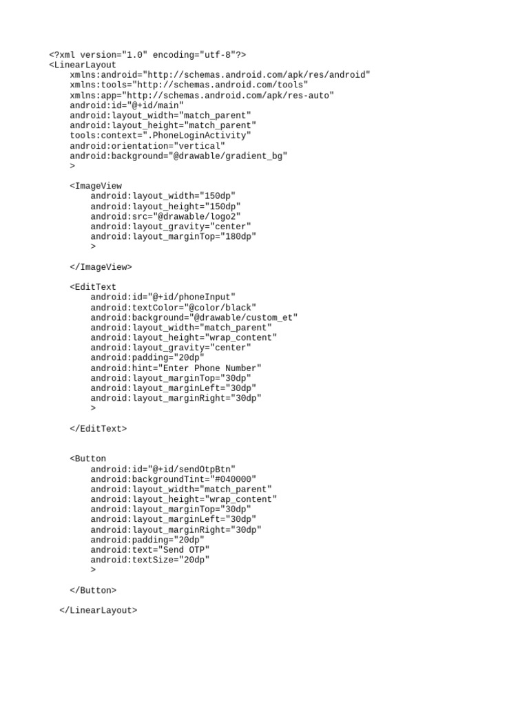 Phone Login XML Layout Design | PDF