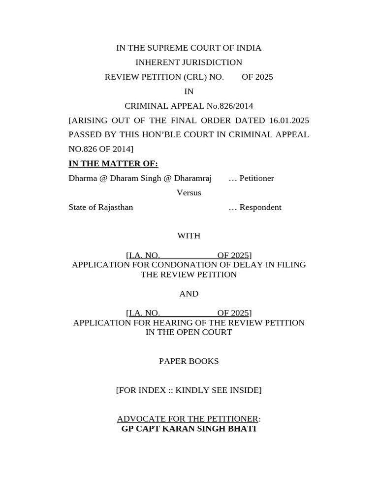 Review Petition in Criminal Appeal 826/2014 | PDF | Supreme Court Of ...