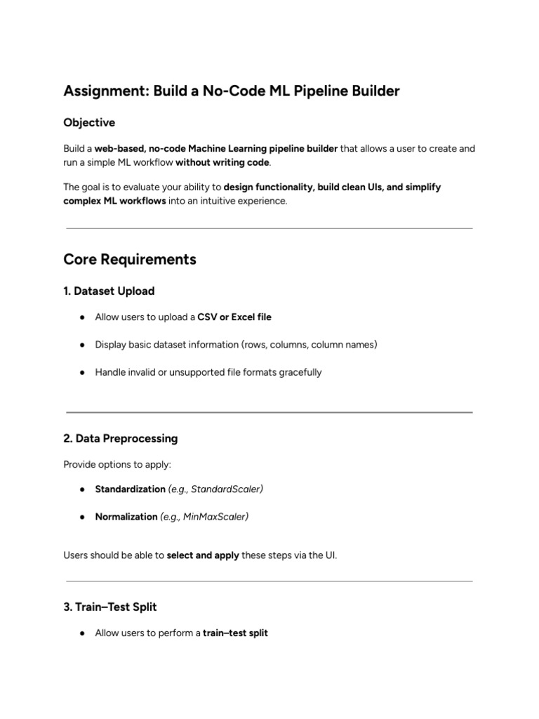 No-Code ML Pipeline Builder Assignment | PDF