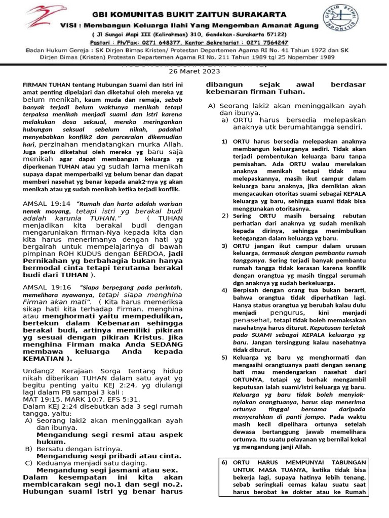 Panduan Hubungan Suami Istri Berdasarkan Firman | PDF