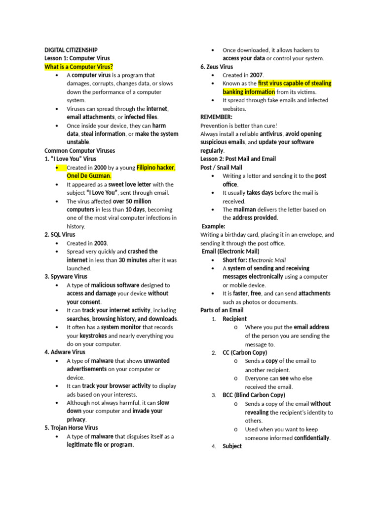 Understanding Computer Viruses and Email Etiquette | PDF | Computer ...