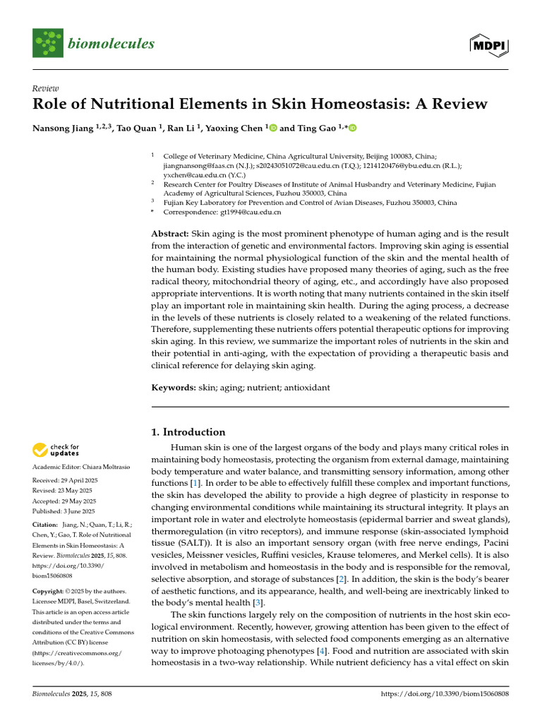 Nutritional Elements in Skin Health Review | PDF | Epidermis ...