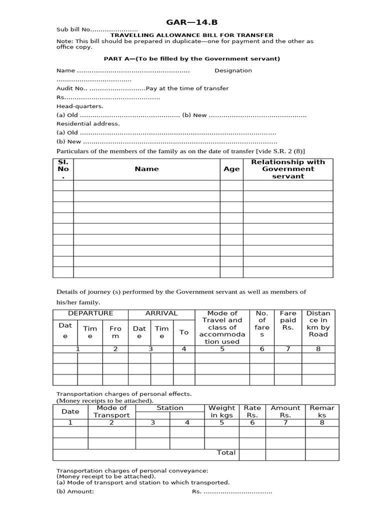 Gar 14 B Ta Bill For Transfer Pdf