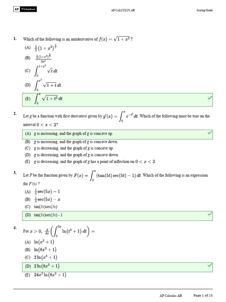 AP Calculus AB Practice Questions | PDF | Function (Mathematics) | Calculus