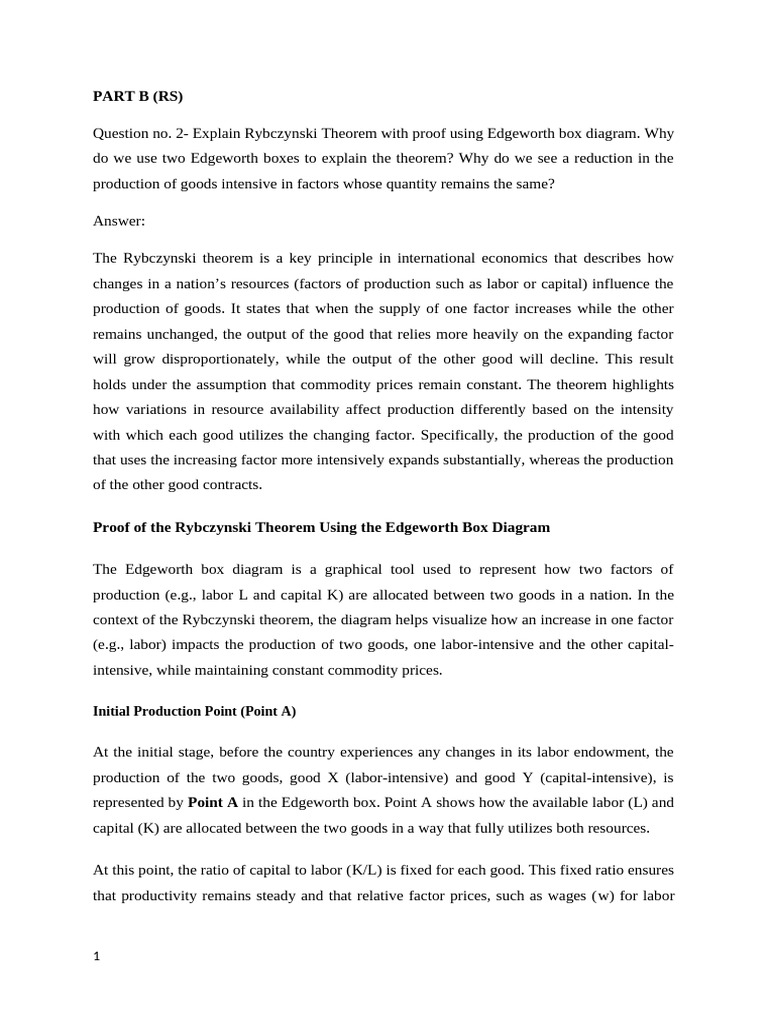 Rybczynski Theorem Explained with Diagrams | PDF | Labour Economics ...