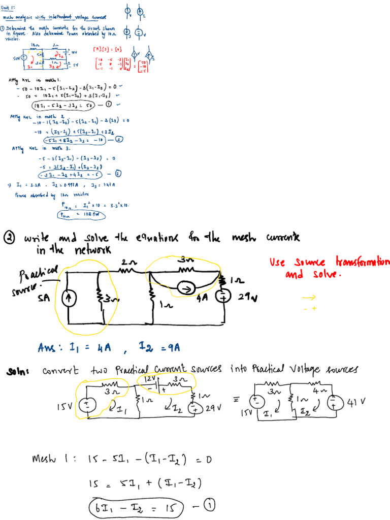 Unit 1 - Circuit Analysis and Network Theorems | PDF