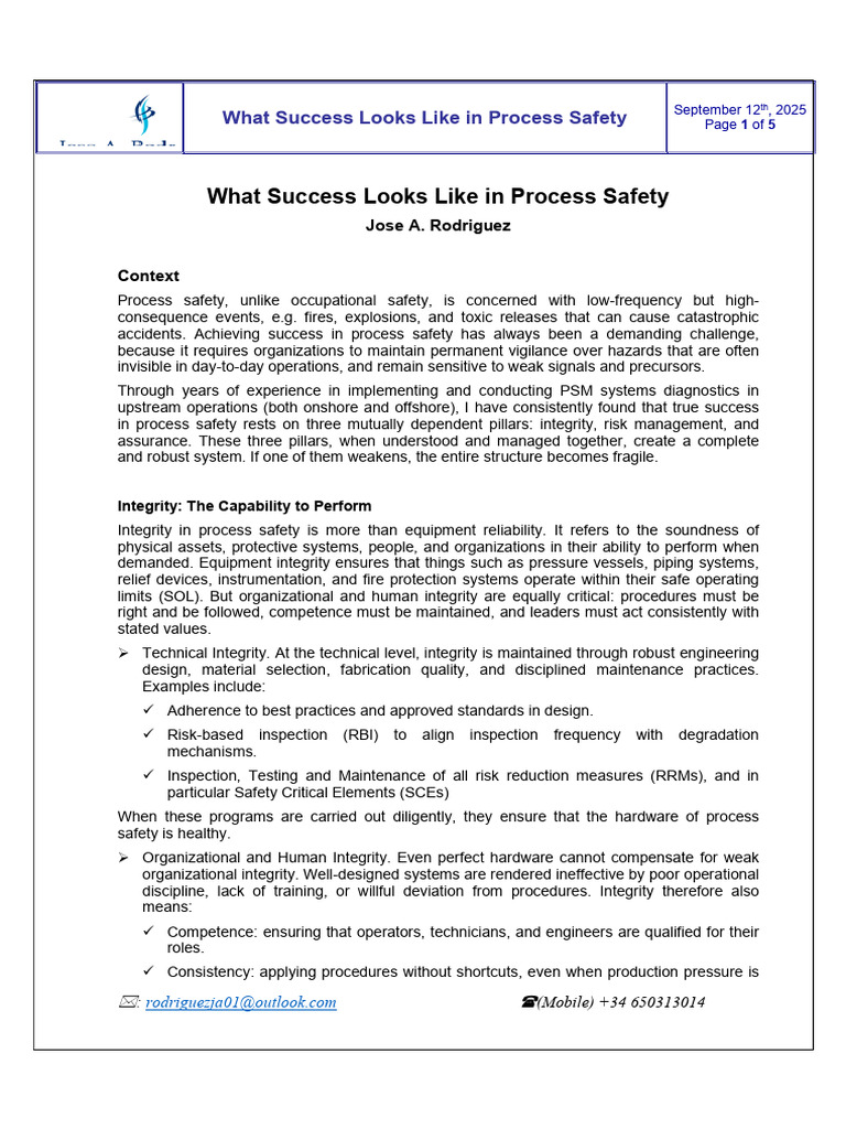 Key Pillars of Process Safety Success | PDF | Risk Management | Risk