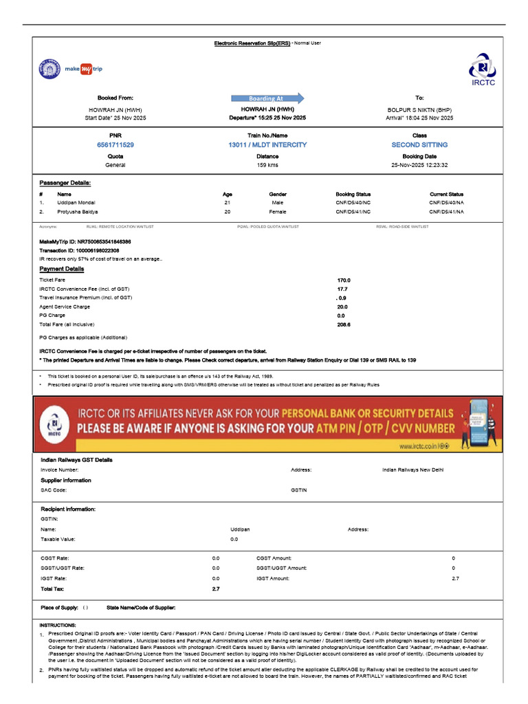 NR7500853541846386 Eticket | PDF | Identity Document | Payments