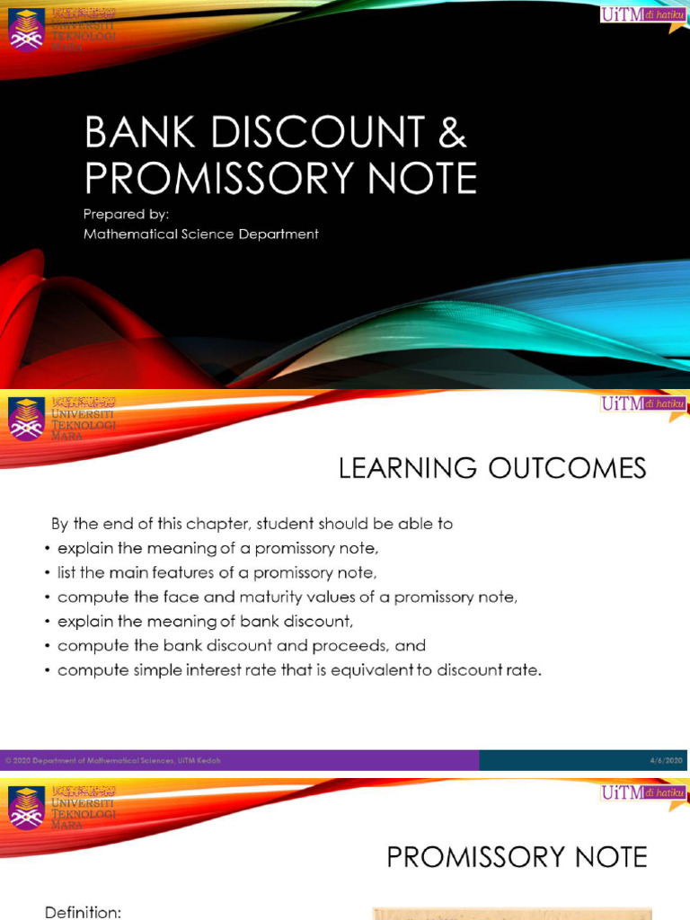7. Bus Math Bank Discount & Promissory Note | PDF