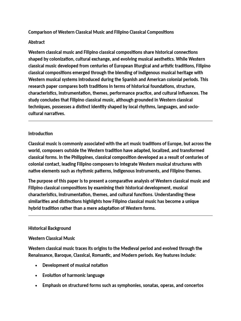 Comparison of Western Classical Music and Filipino Classical ...