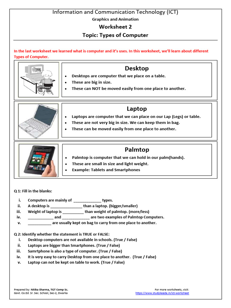 Types of Computers Worksheet | PDF | Desktop Computer | Laptop