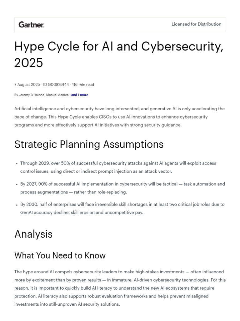 Gartner Hype Cycle AI and Cybersecurity | PDF | Artificial Intelligence ...