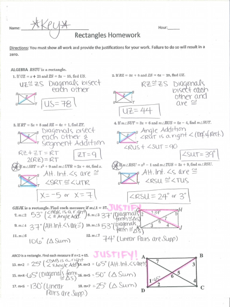 Rectangles Practice Section 6-4 Key | PDF