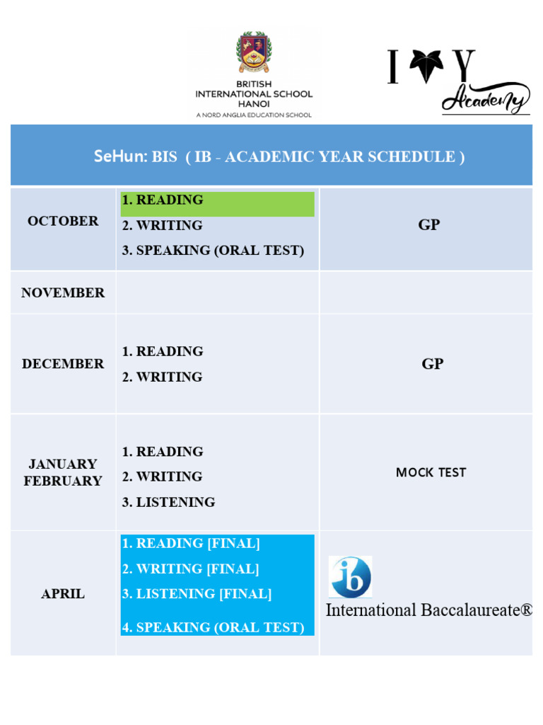IB Academic Year Schedule Overview | PDF