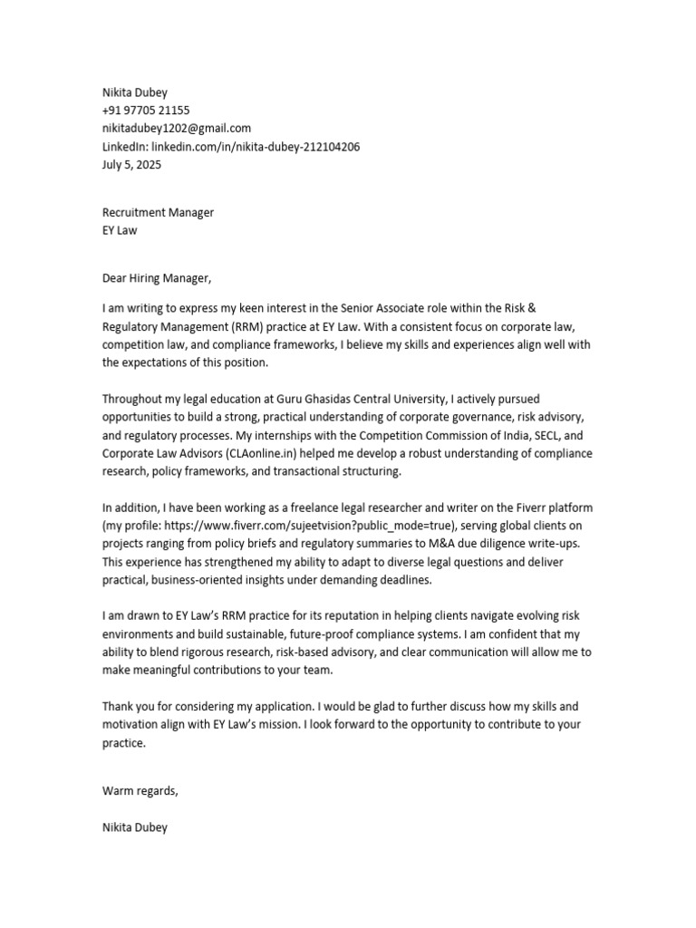 Nikita Dubey CoverLetter EY | PDF