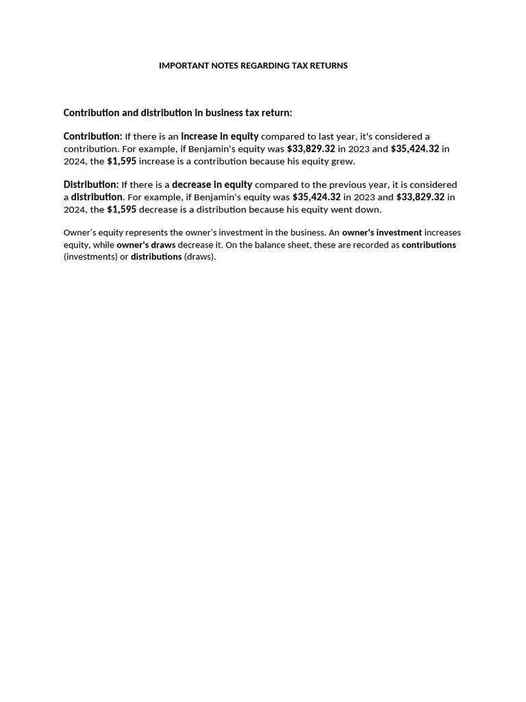 Tax Return Contributions and Distributions | PDF
