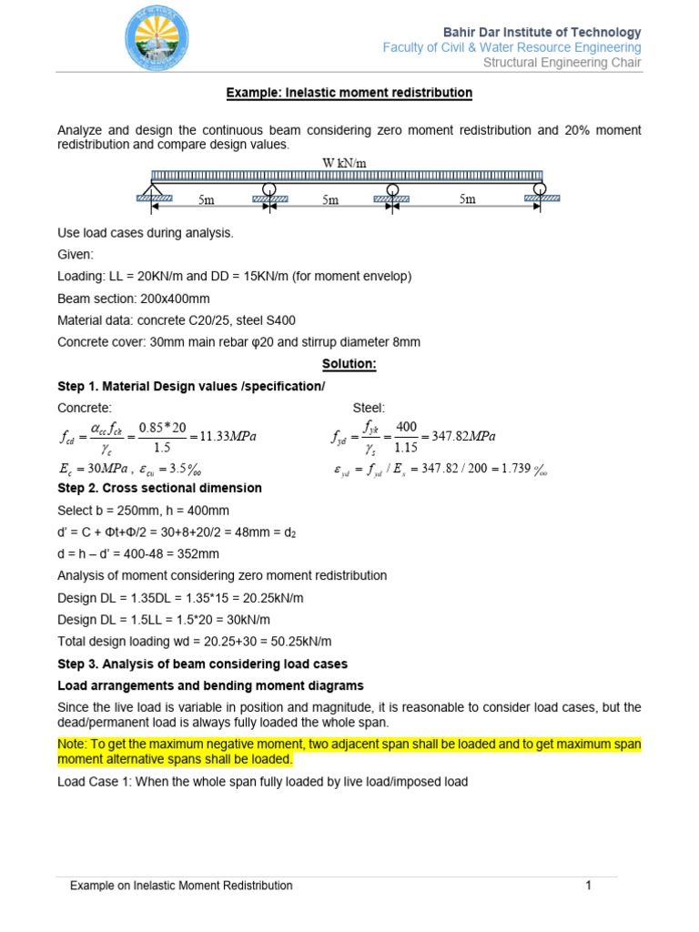 Example - Inelastic Moment Redistribution | PDF | Beam (Structure ...