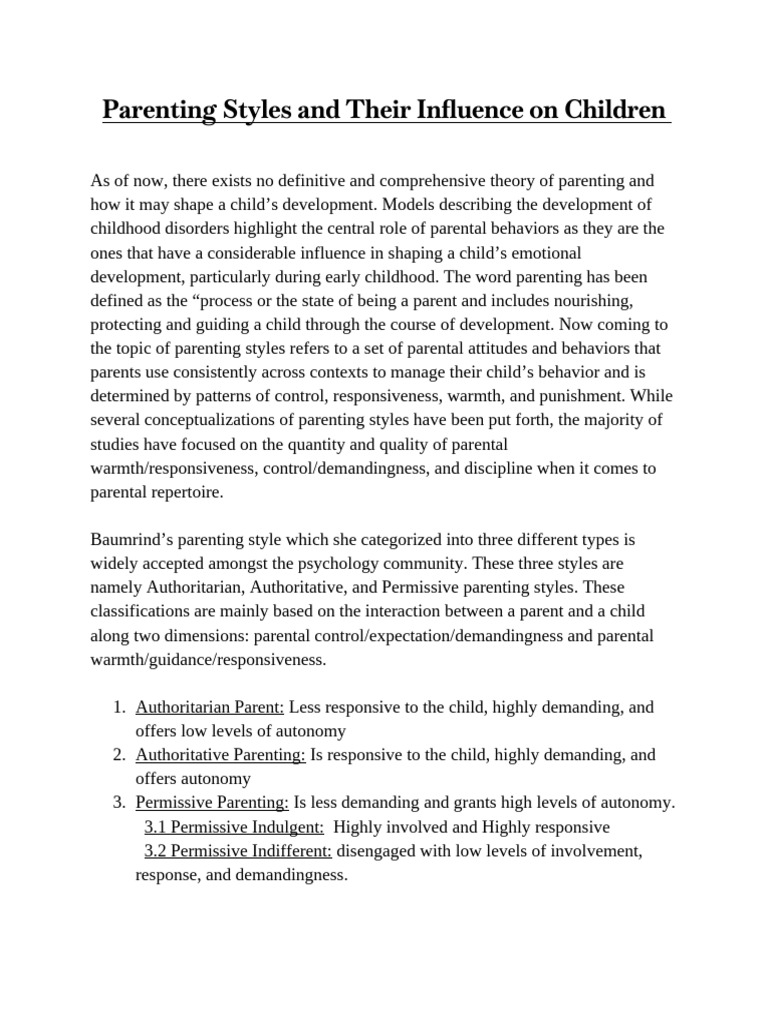 Impact of Parenting Styles on Child Development | PDF | Parenting ...