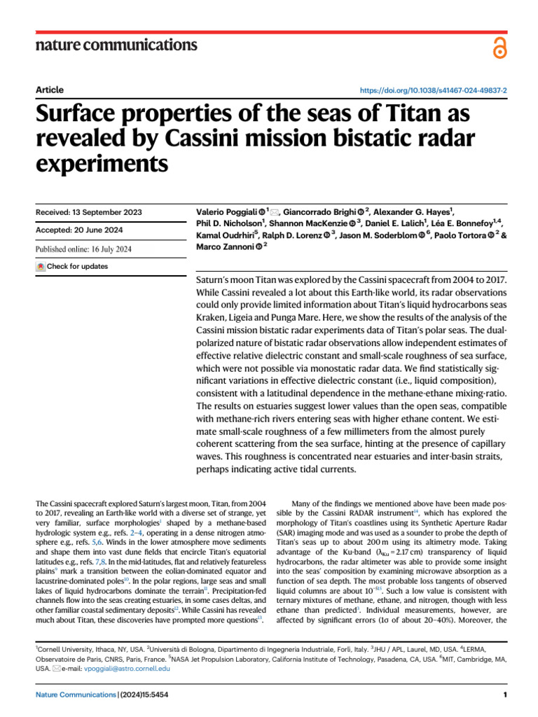 Titan's Seas: Cassini Radar Insights | PDF